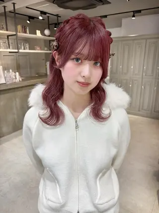 セミロング カラー 無料カットモデル💞 ピンク💞みどりのヘアスタイル
