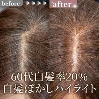 ミディアム カラー 白髪ぼかしハイライト 【亀有】山本のヘアスタイル