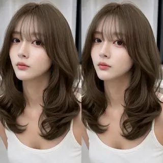 セミロング 簡単ワンカールレイ ヤーカット清水隆央のヘアスタイル