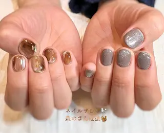 ネイル ショートネイル 森のさんぽ道のネイルデザイン