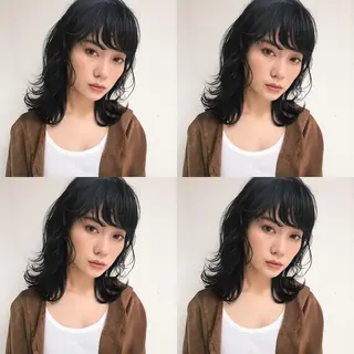 ミディアム カラー パーマ ヘアアレンジ 松田 亮葉のヘアスタイル