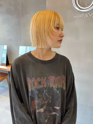ミディアム カラー 縮毛矯正ボブ&顔まわ レイヤー♡TOMOEのヘアスタイル