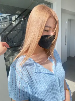 ミディアム カラー ヘアアレンジ 🌷FUKA🌷 まろやかハイトーンのヘアスタイル