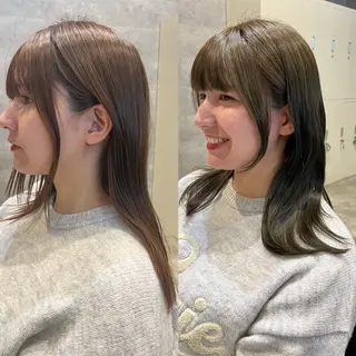 ミディアム カラー ヘアアレンジ hiiko顔まわり カットのヘアスタイル