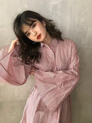 セミロング 縮毛矯正、 押野七大のヘアスタイル