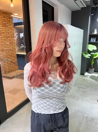 ロング カラー 🎀ピンクベージュ/ 梅田/茶屋町🎀のヘアスタイル