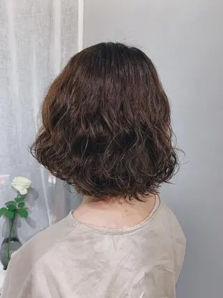 ミディアム パーマ ヘアアレンジ ボブパーマコテ巻き風 パーマNo1深江秀平のヘアスタイル