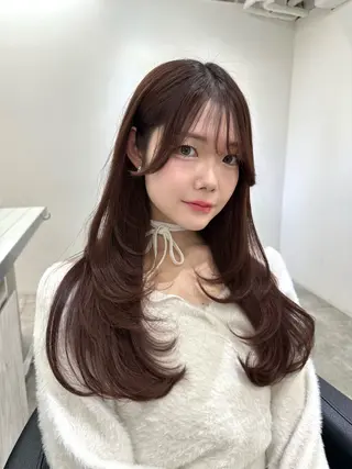 ロング カラー ミディアムレイヤー 添田晃基のヘアスタイル