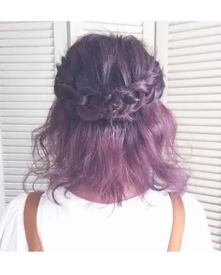 ミディアム カラー ブリーチ、パーマ 西部笑のヘアスタイル