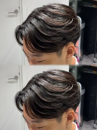 パーマ メンズ 曲がる縮毛矯正 センターパート高森蓮のヘアスタイル
