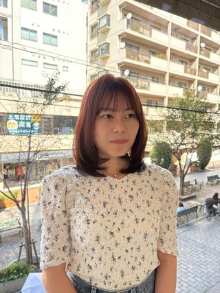 ミディアム 菅沼 紀世/顔周りレイヤーのヘアスタイル