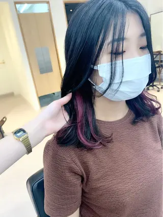 ミディアム カラー パーマ ヘアアレンジ メンズ キッズ ネイル マツエク・マツパ アイブロウ 似合せレイヤー/ 柔らか透明感カラーのヘアスタイル