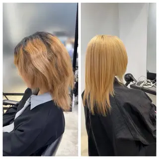 ミディアム け んブリーチ縮毛矯正のヘアスタイル