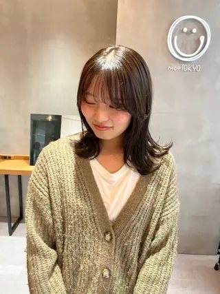セミロング カラー 縮毛矯正ボブ&顔まわ レイヤー♡TOMOEのヘアスタイル