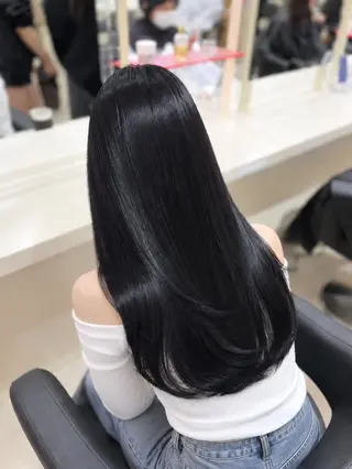 ロング 縮毛矯正× ブルーブラック/池袋のヘアスタイル