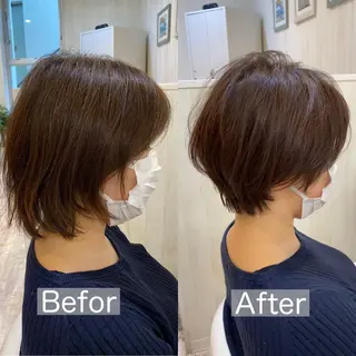 ショート カラー 佐藤史哉* 韓国レイヤー赤み除去のヘアスタイル
