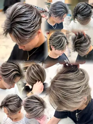 カラー メンズ バレイヤージュ/ シャドウルーツ/安室のヘアスタイル