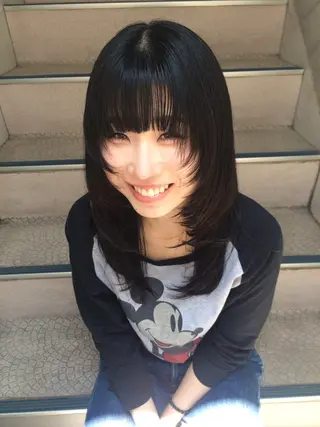 ミディアム カラー 杏華レイヤー/ パーマ/ハイトーンのヘアスタイル
