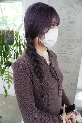 ロング カラー パーマ ヘアアレンジ デザインカラー/ボブ ブリーチカラー/ユリのヘアスタイル