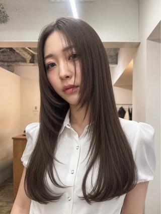 セミロング カラー まさと透明感ベージュ カラーレイヤーカットのヘアスタイル