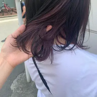 ミディアム カラー ヘアアレンジ サナ🌱 切りっぱなしボブのヘアスタイル