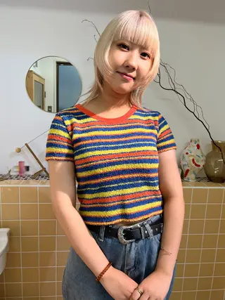 ミディアム カラー 顔周りレイヤーカット ブリーチminamiのヘアスタイル
