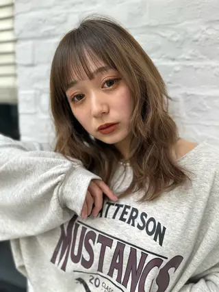ミディアム カラー パーマ ヘアアレンジ 前髪顔まわりカット 🌈中村海聖のヘアスタイル