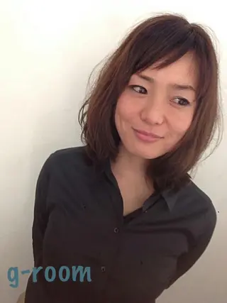 ミディアム カラー パーマ 大山 雅矢のヘアスタイル