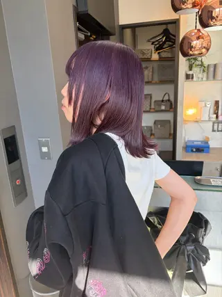 セミロング カラー 天神暖色カラー レイヤー・髪質改善のヘアスタイル