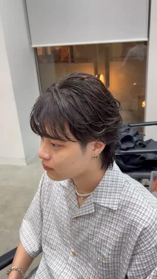 ミディアム カラー パーマ メンズ 冨永 圭人のヘアスタイル