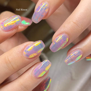 オーロラのフィルムネイル 