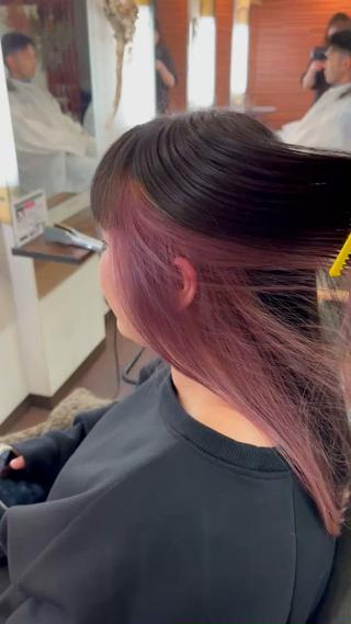 根元から毛先まで綺麗なピンクラベンダーに 