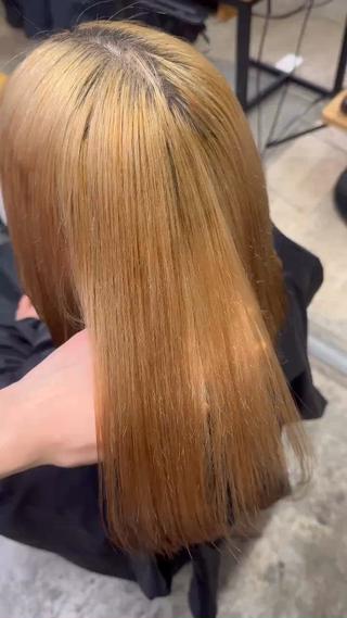 セミロング カラー パーマ ヘアアレンジ ハイトーン/縮毛矯正 /梅田/みほのヘアスタイル