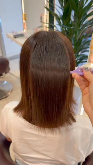 ホームカラー履歴、エイジング毛での縮毛矯正でも自然なサラサラストレート叶います︎