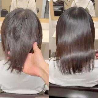 こちらの仕上がり、手で乾かしただけ
オイル、ブロー、アイロン一切使用しておりません!