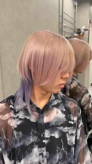 ミディアム カラー メンズ ふかじ/複雑履歴修正 縮毛矯正ブリーチのヘアスタイル