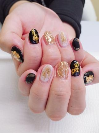 #ネイルブラックゴールド
#ネイルブラック＆ゴールド 
