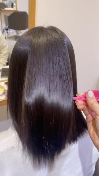 ミディアム パーマ 💎ツヤ髪ストレート カラー💎かのんのヘアスタイル