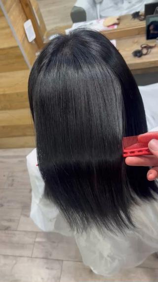 セミロング ブリーチ縮毛矯正 あすまのヘアスタイル