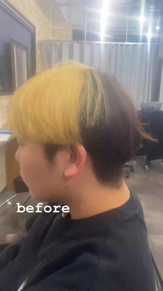 ナチュラルマッシュベース
フロントストライプ・とバックが暗茶髪 