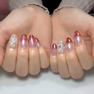 #マグネットネイル#マグネット#赤ネイル#オーロラネイル#赤#埋めつくし#キラキラネイル