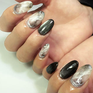 #中国ネイル#大理石ネイル#マグネットネイル#ブラックネイル
