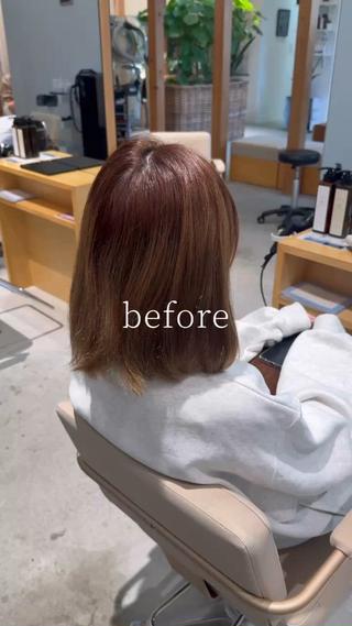 バッサリ切りっぱボブにブロンドベージュ 