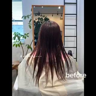 前回暖色カラーで赤みがすごく残っていて
赤みを消しつつ透明感を出しました
切りっぱなしボブで楽々スタイリング
 