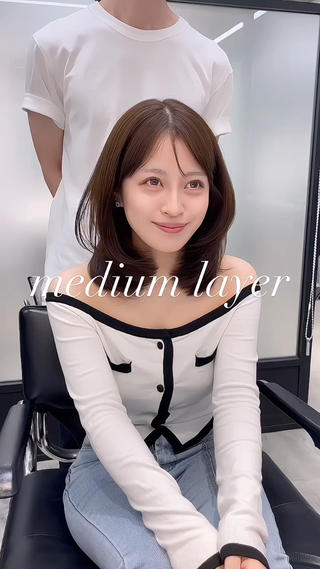 ミディアム カラー 韓国レイヤーカット 髪質改善▫️水野有真のヘアスタイル