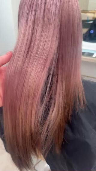 リタッチ後明るめのピンクにして髪質改善トリートメント 