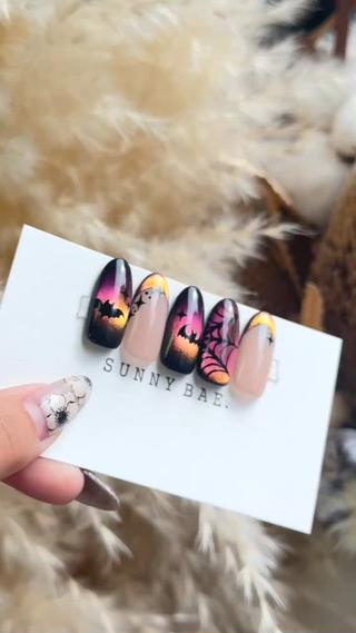 #ハロウィンネイル #halloweennails #10月ネイル #ネイル動画 #マグネットネイル #手書きネイル #手描きネイル #海外ネイル #海外風ネイル  