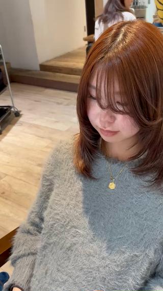 ザクザクレイヤーカット＋オレンジブラウン 