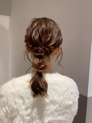 編みおろし/セミロングアレンジ/結婚式アレンジ/参列アレンジ/ヘアセット/結婚式/お呼ばれヘア 