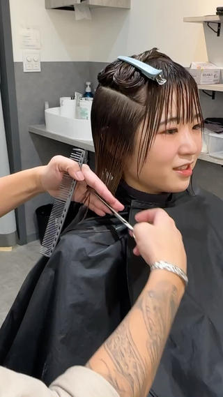 ブリーチなしダブルカラー　ショートボブ 